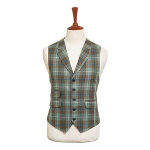 Mens Vest 44R Plaid Wool Green Brown Waistcoat XL Western Casual Preppy Wedding